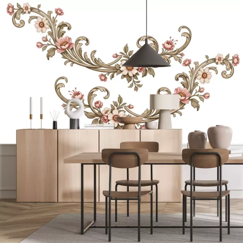 Sticker Bloemenornament in retrostijl