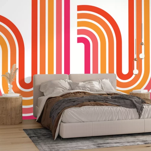 Sticker Geometrische vormen in roze en oranje in retrostijl.