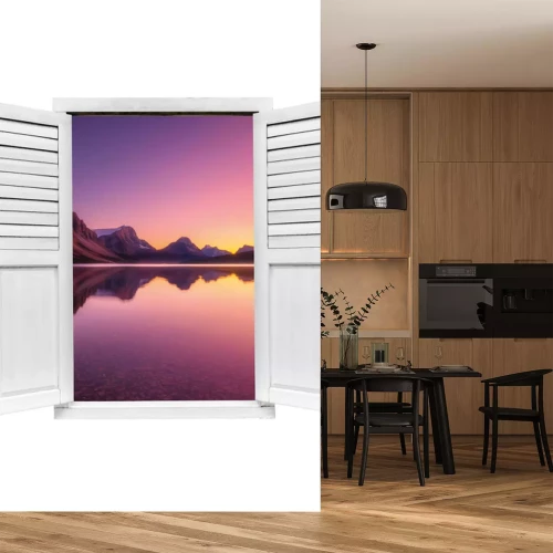 Sticker 3D-weergave van het meer door het raam