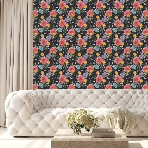 Behang Bloemenarrangement met vlinders