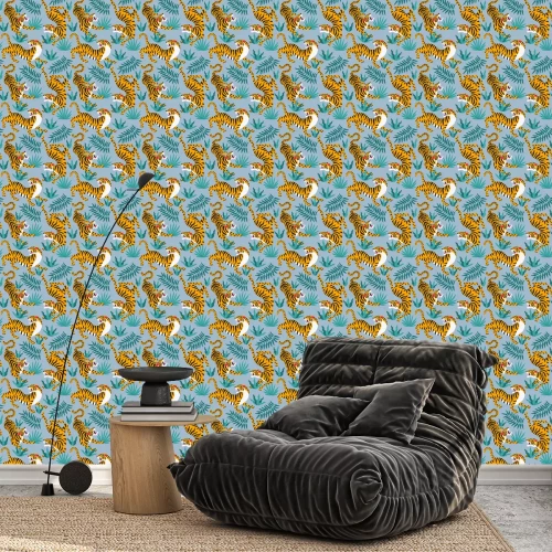 Behang Exotisch patroon met tijgers