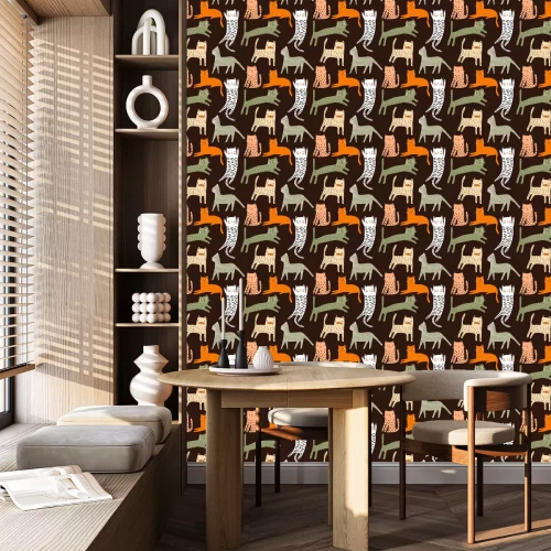 Behang Een motief met lange kattensilhouetten.