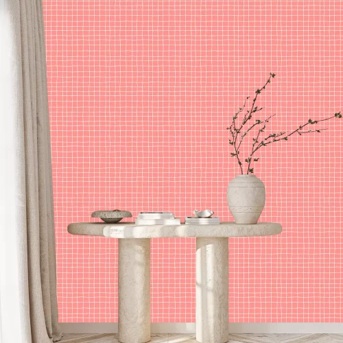 Behang Pastelkleurig patroon met koraalkleurig gaas.