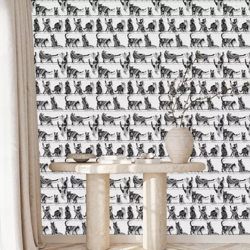 Behang Gestileerde katten met rijke patronen