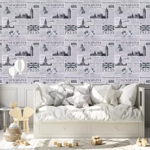 Behang Londense krantenpatroon