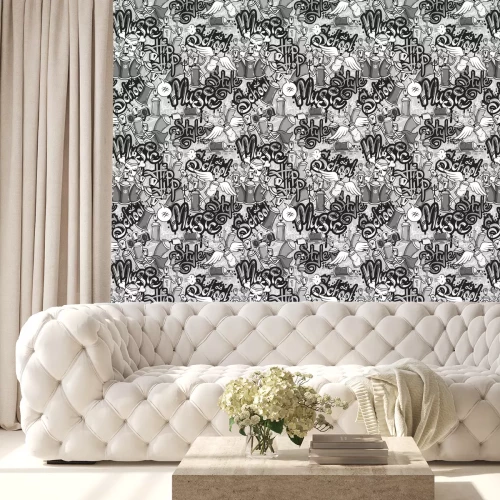 Behang Modern graffiti-patroon in grijstinten