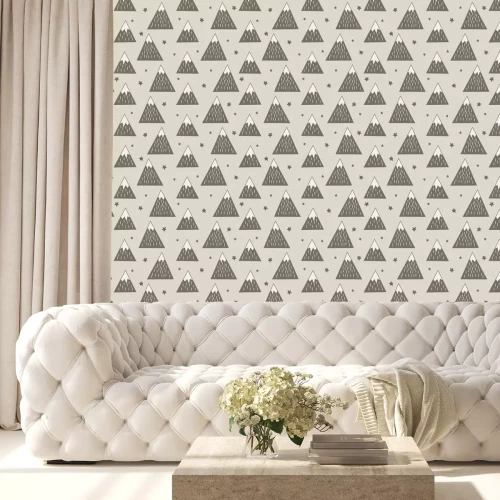 Behang Geometrisch patroon voor kinderen met bergen en sterren