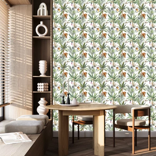 Behang Aquarel palmbomen met tijgers