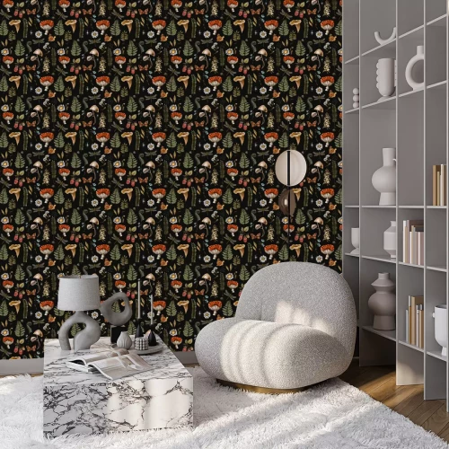 Behang Herfstbladeren met vlinders