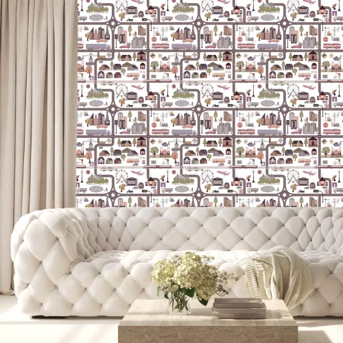 Behang Geïllustreerde stadsplattegrond voor kinderen