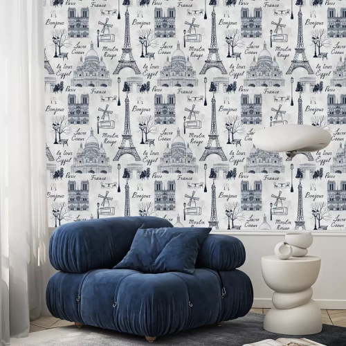 Behang Beroemde Parijse monumenten en inscripties