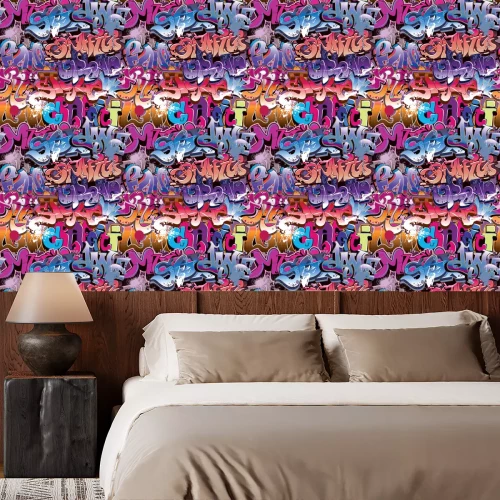 Behang Kleurrijke graffiti-achtergrond in de stijl van hiphop en straatkunst.