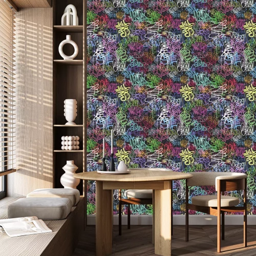 Behang Kleurrijke graffiti-straatkunstletters