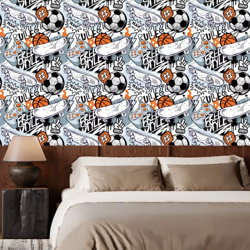 Behang Graffiti met sporticonen