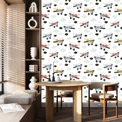 Behang Tweedekkers in de wolken - een patroon voor kinderen