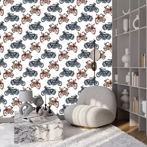 Behang Motorfietsen in aquarelstijl op een witte achtergrond