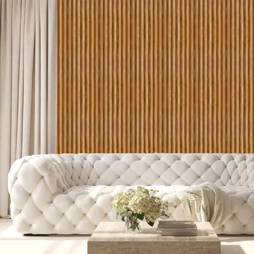 Behang Verticale houten latten in bruin