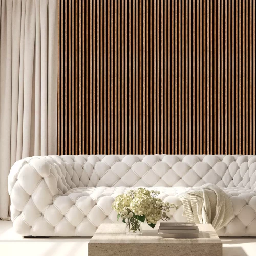 Behang Wandpaneel met verticale eikenhouten stroken