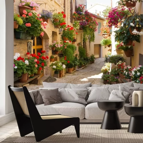Fotobehang Italiaanse bloemenstraat