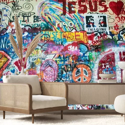 Fotobehang Kleurrijke graffiti op de muur