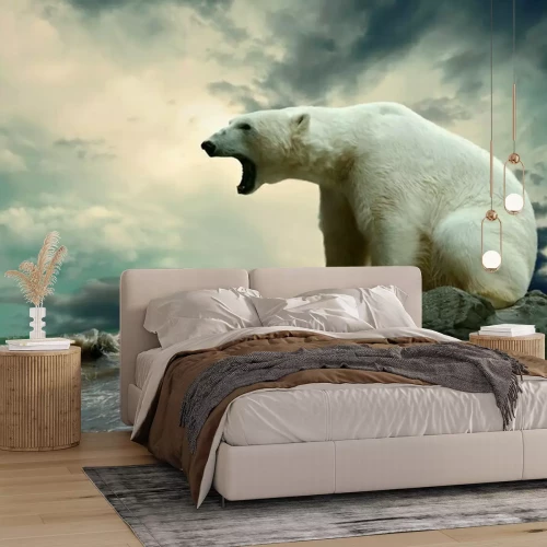 Fotobehang Witte ijsbeer op een rots
