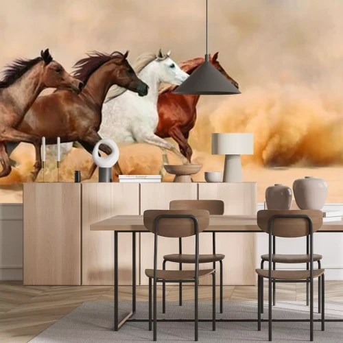 Fotobehang Paarden galopperen over het zand