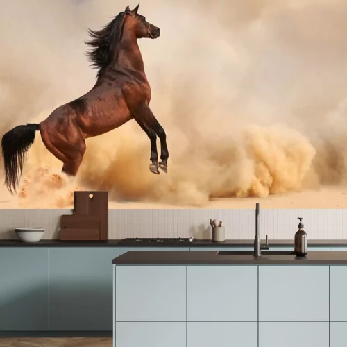 Fotobehang Paard springt in het zand