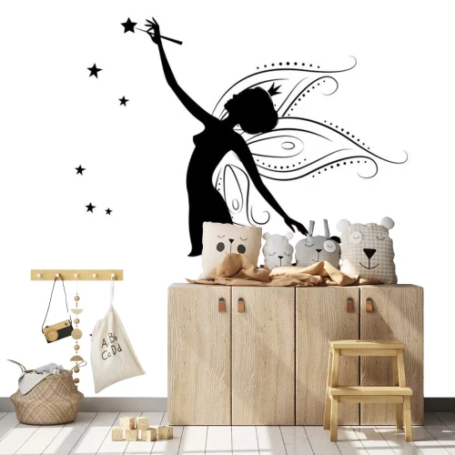 Sticker De figuur van een gevleugelde fee in zwarte en witte kleuren