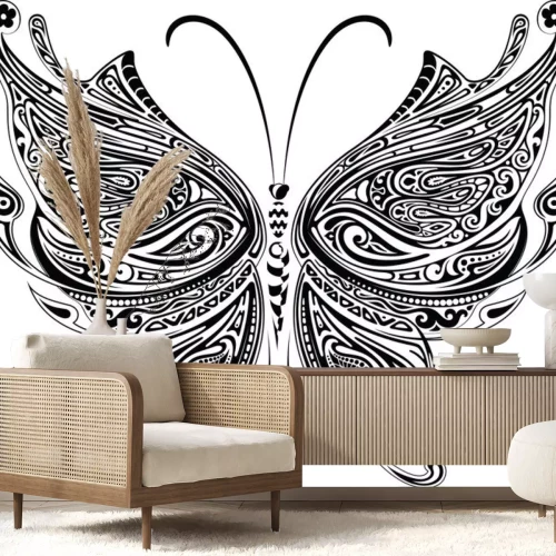 Sticker Zwart-witte decoratieve vlinder