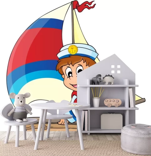 Sticker Kleine zeeman in een zeilboot