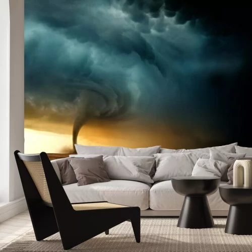 Fotobehang Wolken en tornado boven het veld