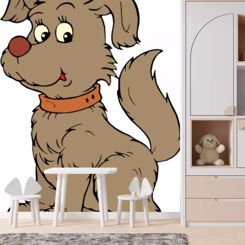 Sticker Beige ruige hond met een bruine halsband