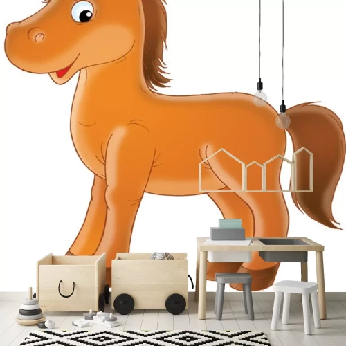 Sticker Kleine bruine ponytekening voor kinderen