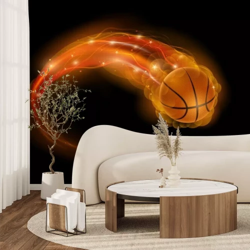 Fotobehang Een basketbal als een brandende komeet