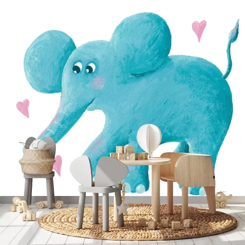 Sticker Blauwe olifant en harten sprookjesachtige illustratie