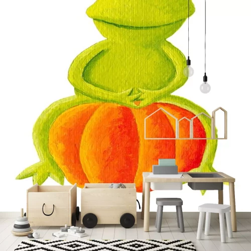 Sticker Een kikkerprins zittend op een pompoen