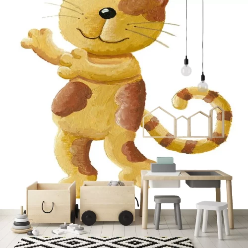 Sticker Lichtbruine kat in flarden sprookjesachtige illustratie