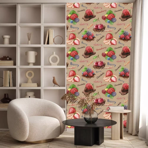 Behang Fruit in vintage chocolade