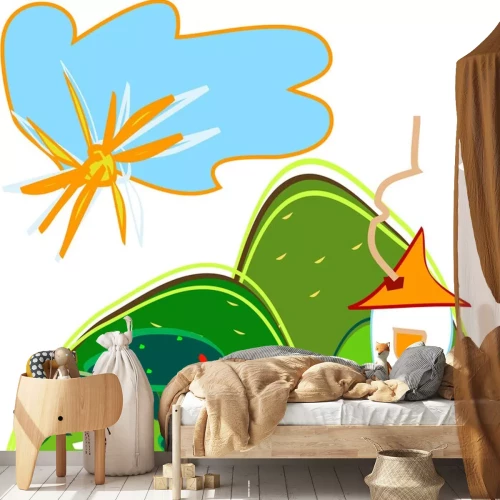 Sticker Witte hut op de illustratie van de heuvelkinderen