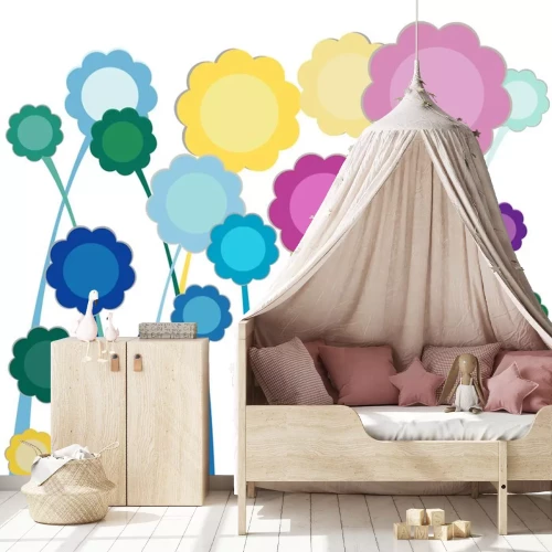 Sticker Kleurrijke bloemenafbeeldingen op een witte achtergrond