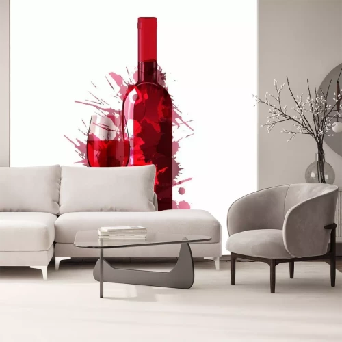 Sticker Fles en glas wijn gemaakt van kleurrijke spatten