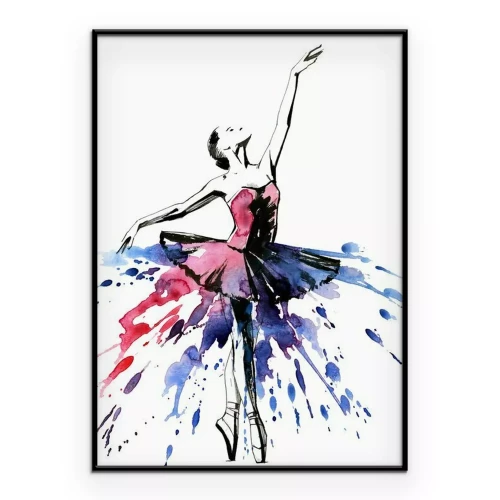 Poster Dansende ballerina in artistieke aquarel.