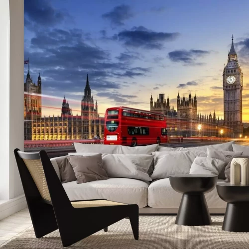 Fotobehang De Rode Bus en de Houses of Parliament in Londen