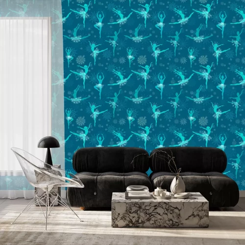 Behang Blauw thema met ballerina's