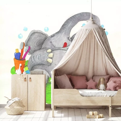 Sticker Een olifant die in een badkuip baadt