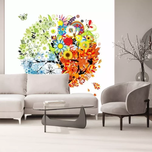 Sticker Vier seizoenen - lente, zomer, herfst, winter. Kunst boom