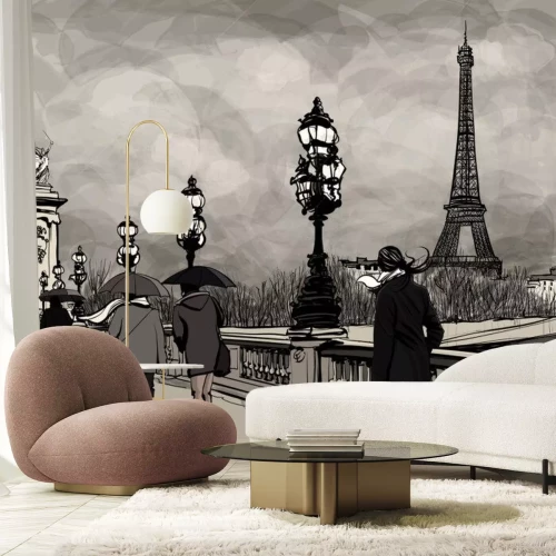 Sticker Tekening van Alexander III brug in Parijs tonen Eiffeltoren