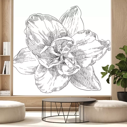 Sticker Gravure van een zwart-witte bloem