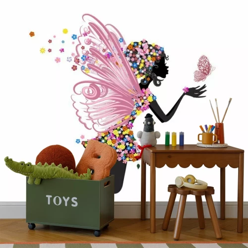 Fotobehang Bloemenfee met vlinder