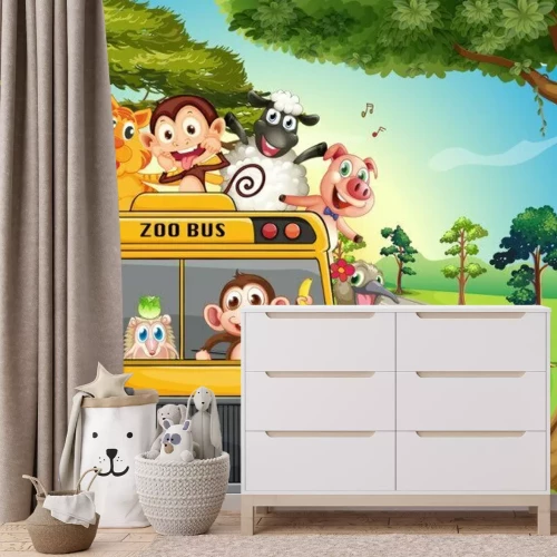 Fotobehang Een bus vol dieren in de dierentuin